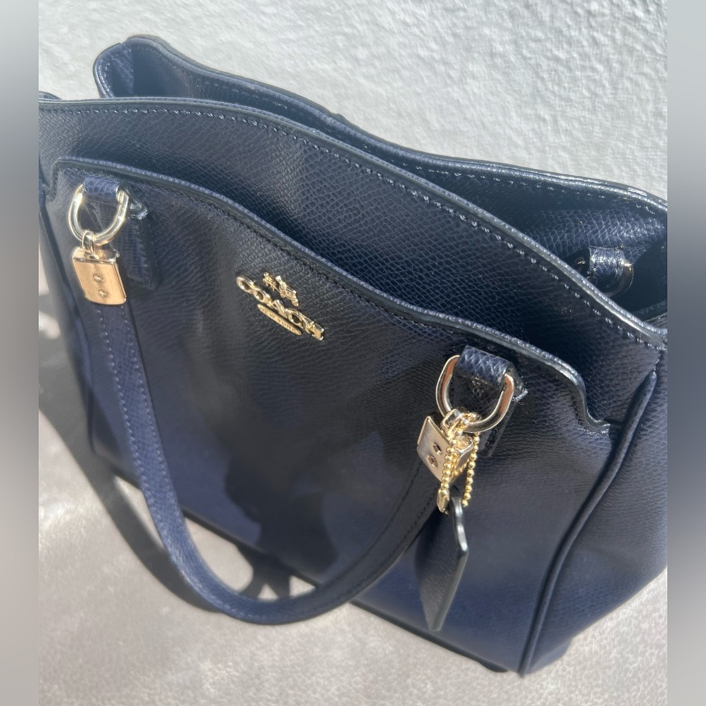 Coach Blue and Gold Leather Satchel Crossbody, with Structured Design EUC - Picture 2 of 14